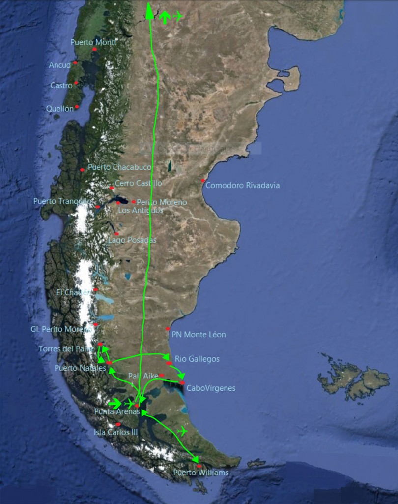 Map tour 19 jours - Paine